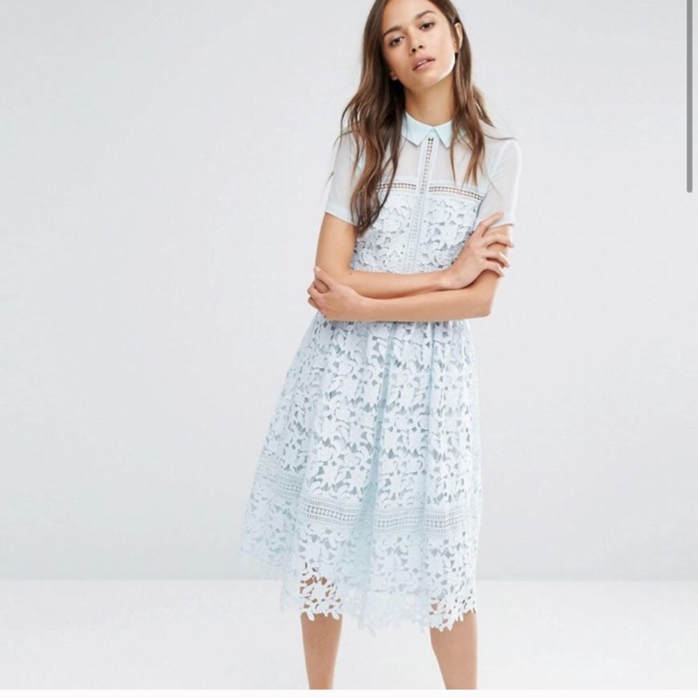Warehouse sky blue lace collar dress